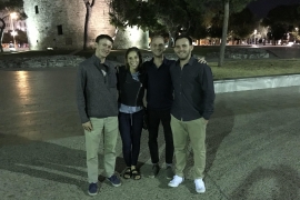 a group of people stand together 